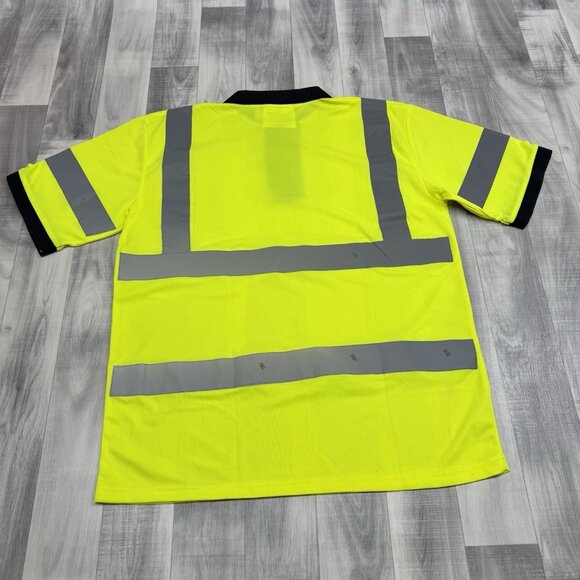 ✅M-Safe Majestic Reflective Polo Shirt LARGE Work Safety Yellow Style 75-5311 - Picture 3 of 7